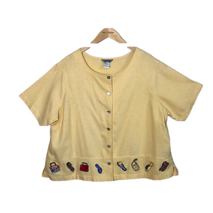 STONEBRIDGE Women 2X Vintage Novelty‎ Y2K Embroidered Short Sleeve Button Up Top